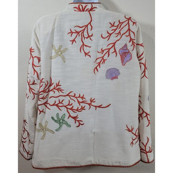 VTG Draper's & Damon's White Red Gold Metallic Embroidered Jacket XL Elegant - Picture 2 of 6